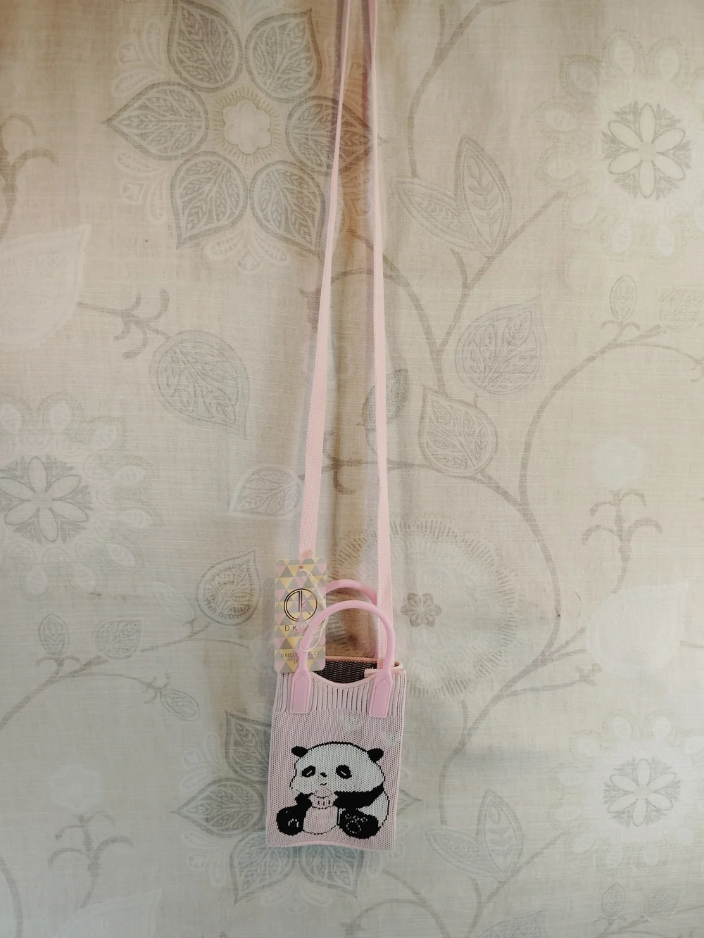 D Kelly Pink Panda Knit Crossbody Bag with Top Handles